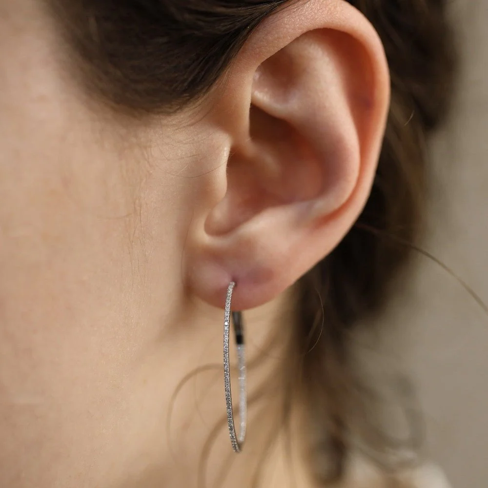 Earrings Créoles in 18k white gold diamonds 0.29 Cts G-VS. - Image 2