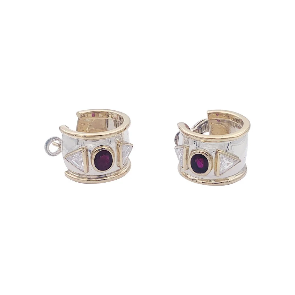 Yellow gold and white gold earrings with rubies and diamonds. - Image 2