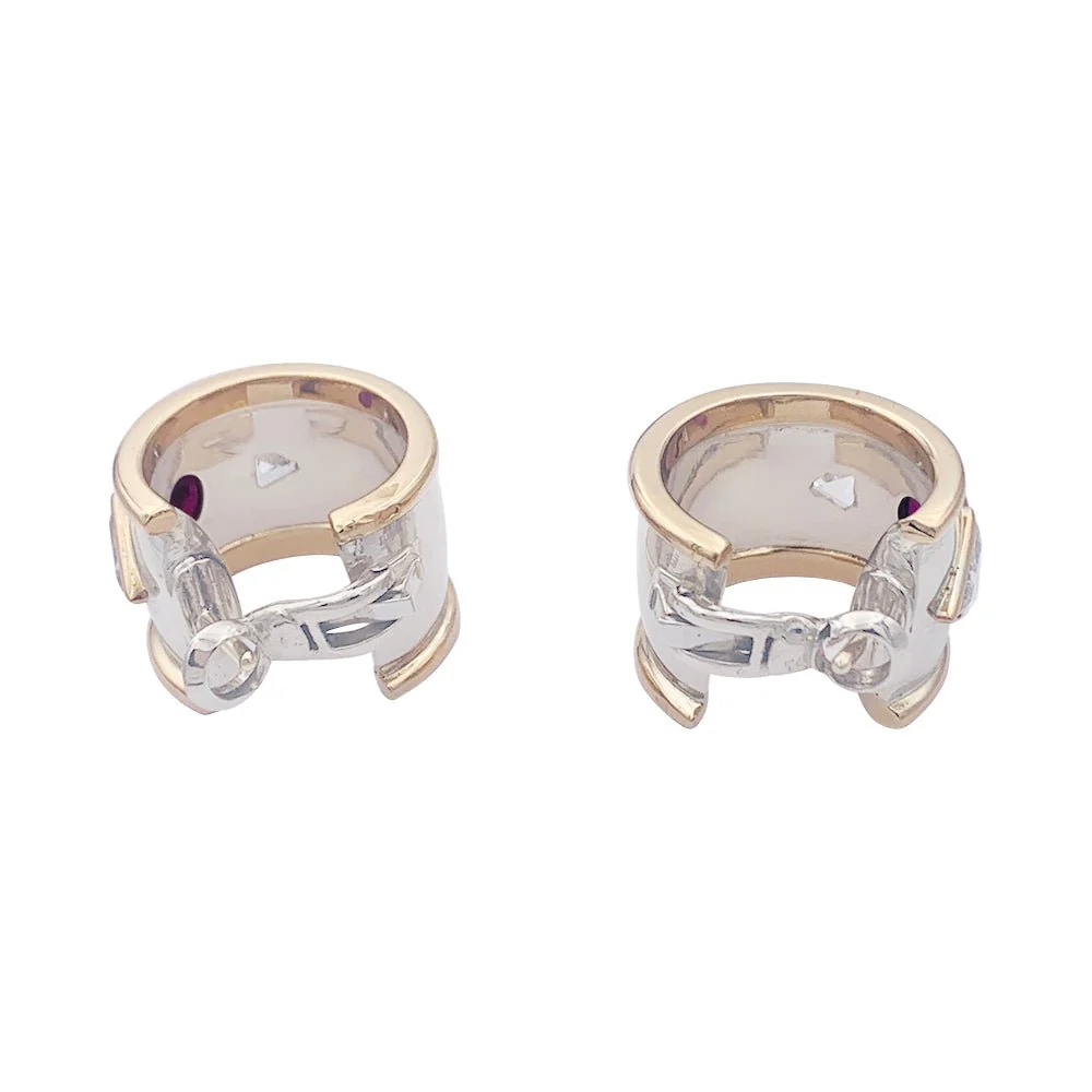 Yellow gold and white gold earrings with rubies and diamonds. - Image 3