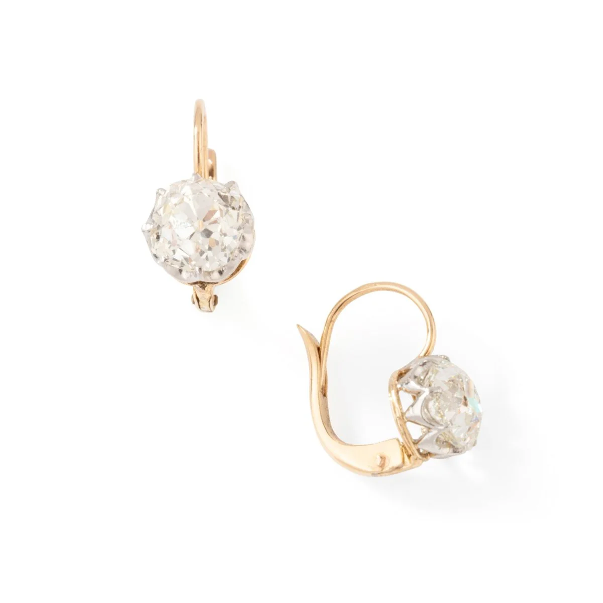 Sleeper earrings in rose gold, platinum and diamonds - Image 3