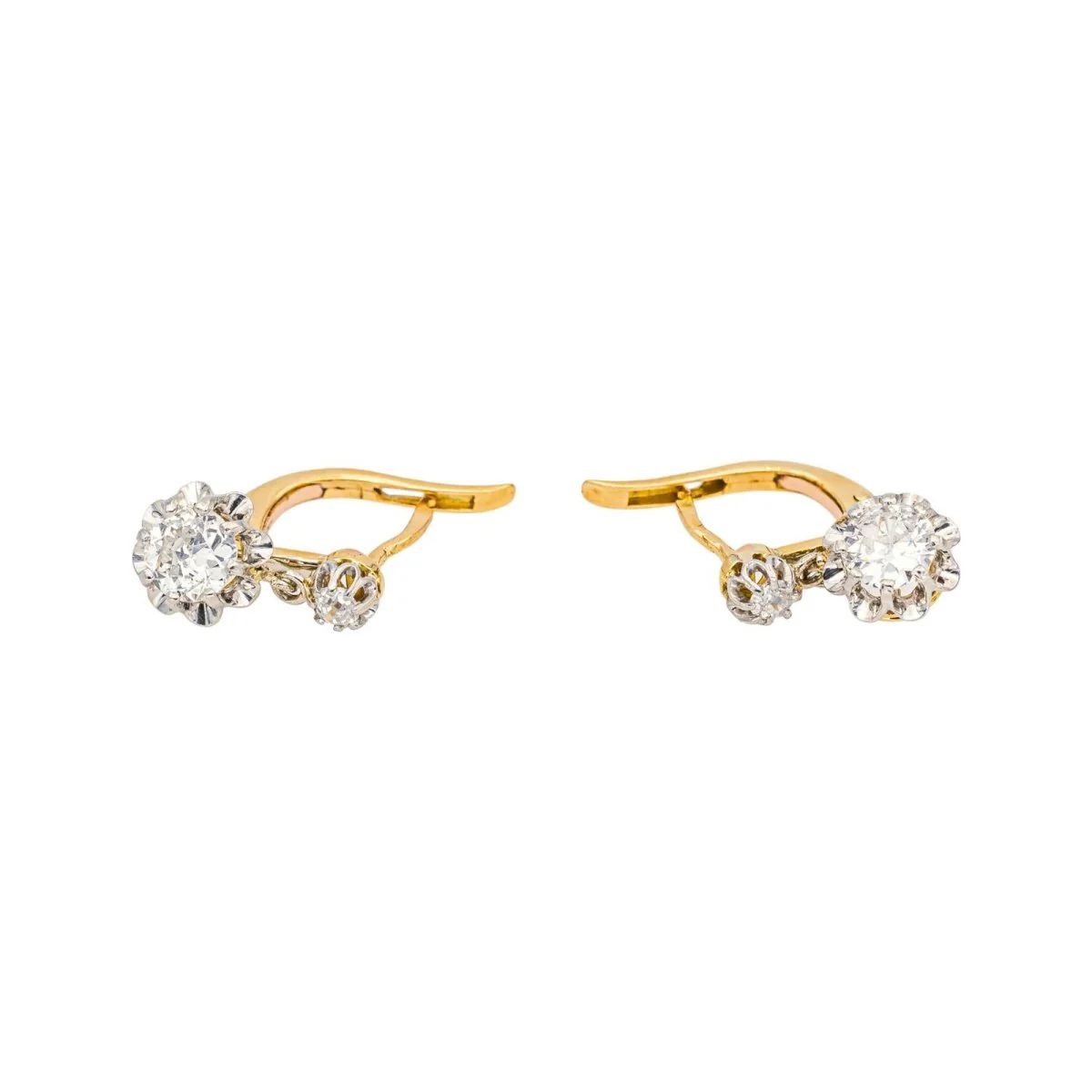 Dormeuses earrings in yellow gold, platinum and diamonds - Image 3