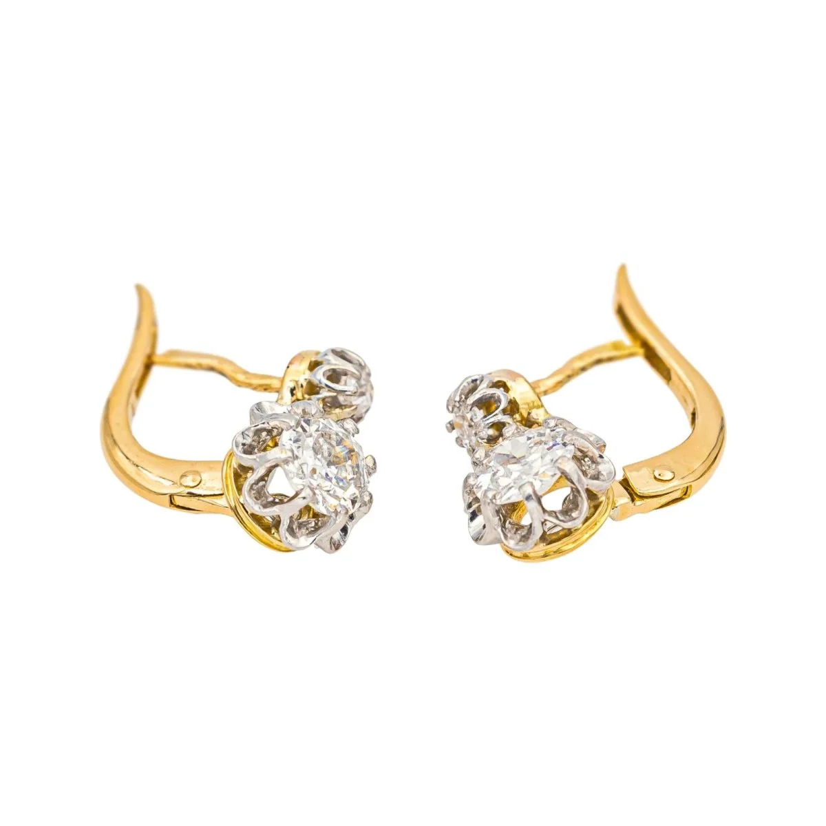 Dormeuses earrings in yellow gold, platinum and diamonds - Image 4