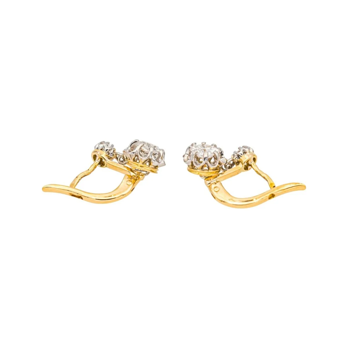 Dormeuses earrings in yellow gold, platinum and diamonds - Image 5