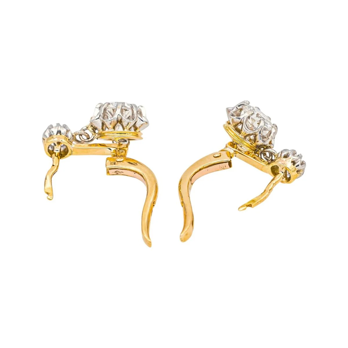 Dormeuses earrings in yellow gold, platinum and diamonds - Image 7