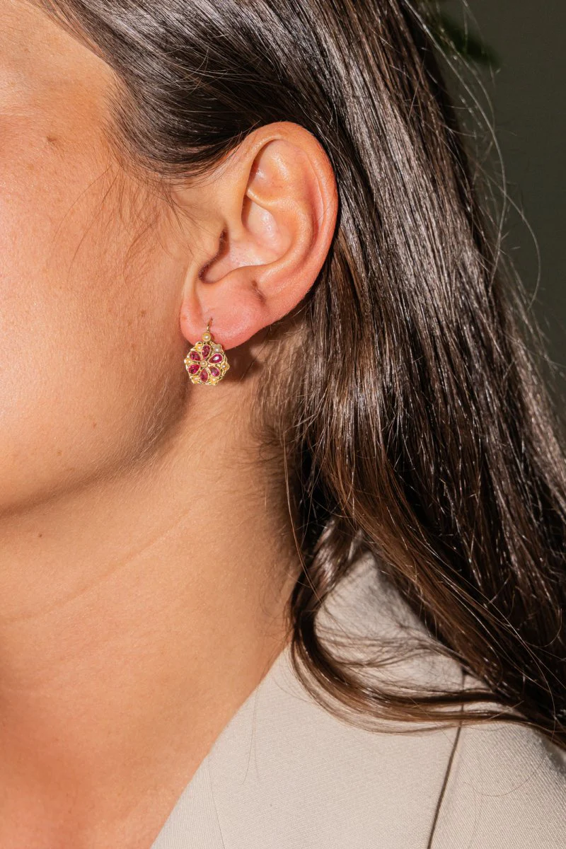 Yellow Gold Ruby Sleeper Earrings - Image 2