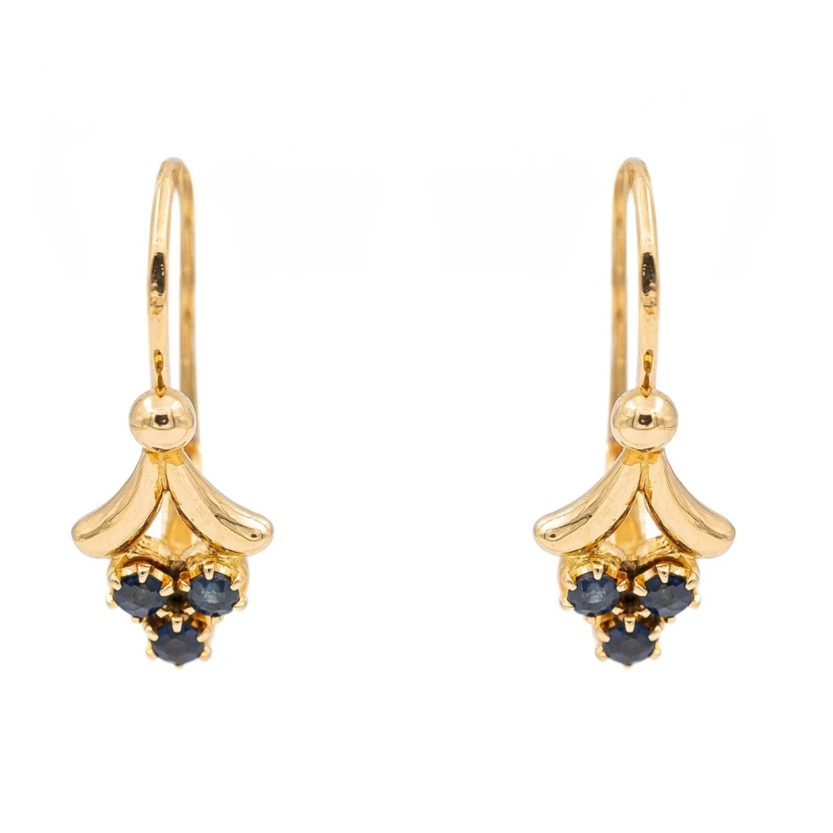Yellow Gold Sleeper Earrings Sapphire
