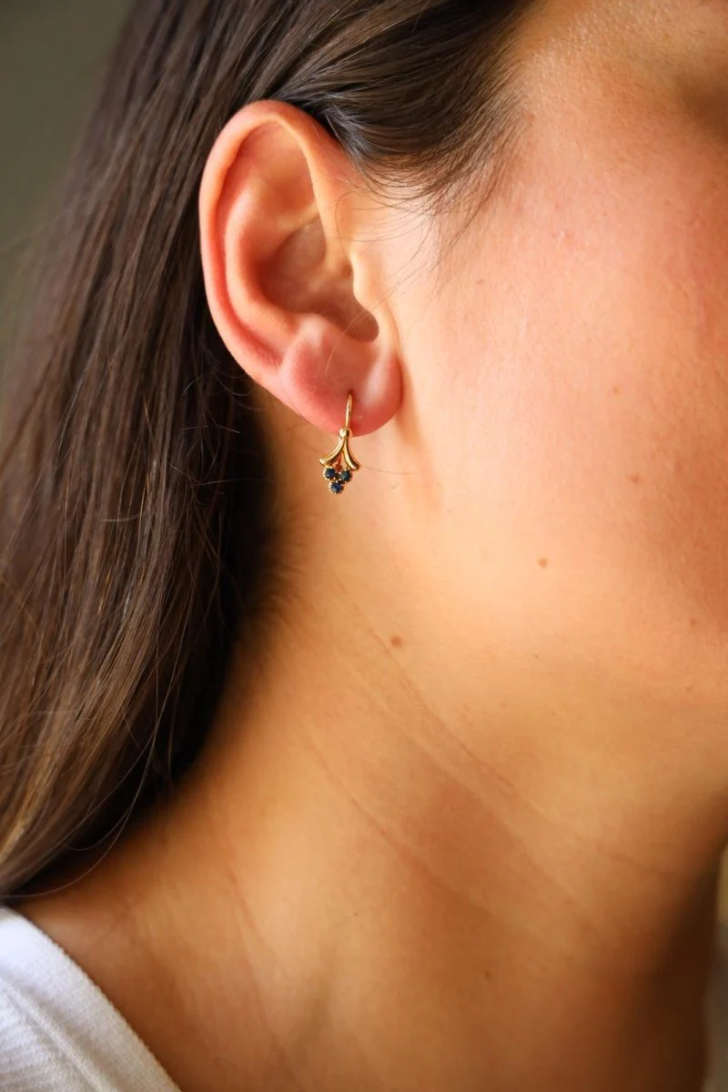 Yellow Gold Sleeper Earrings Sapphire - Image 2