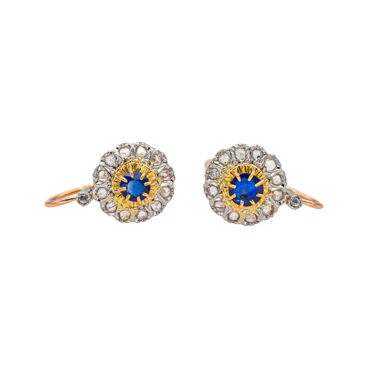 Lever-back earrings in Rose gold, Platinum, Sapphires, and Diamonds - Image 3