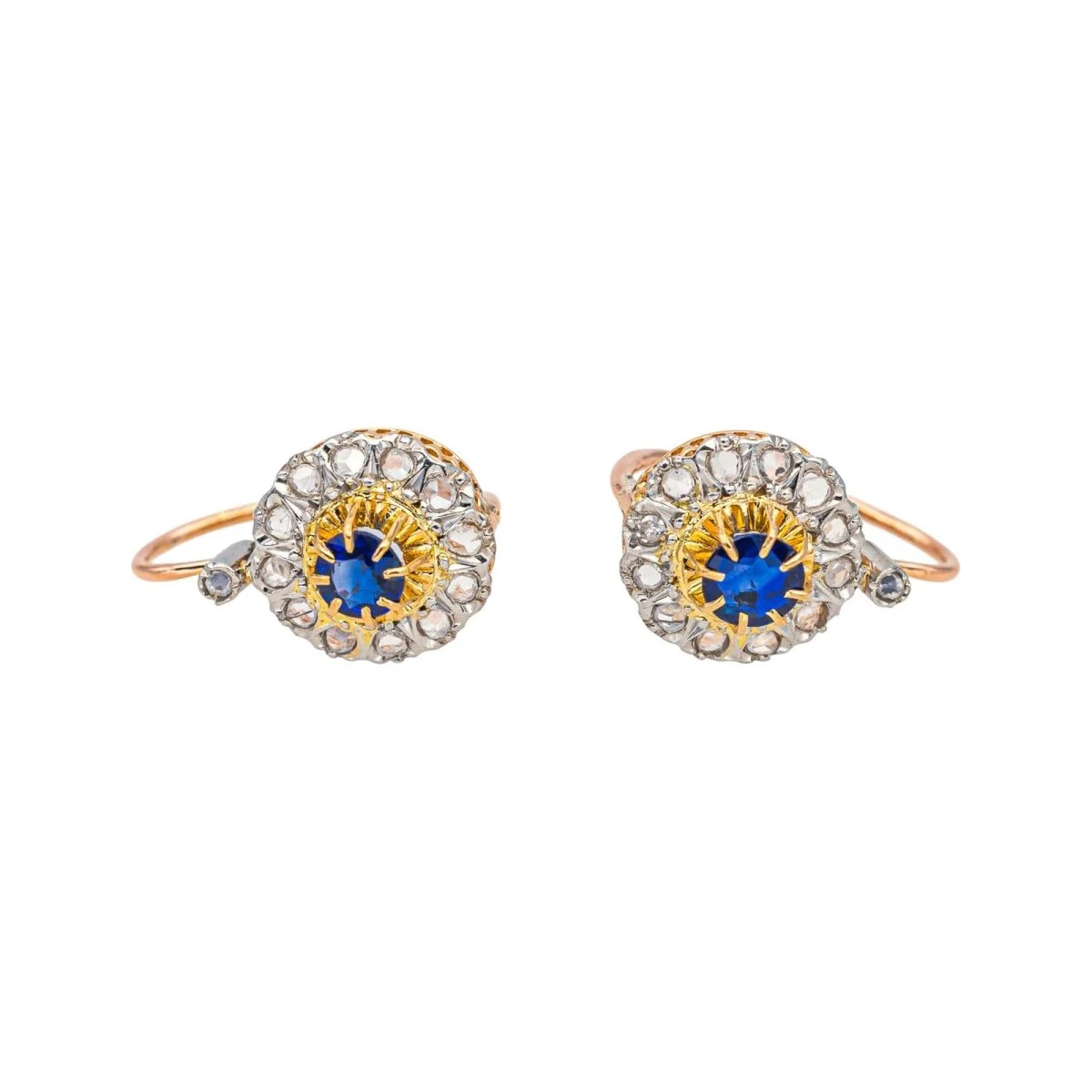 Lever-back earrings in Rose gold, Platinum, Sapphires, and Diamonds - Image 4