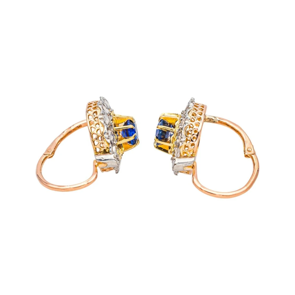 Lever-back earrings in Rose gold, Platinum, Sapphires, and Diamonds - Image 5