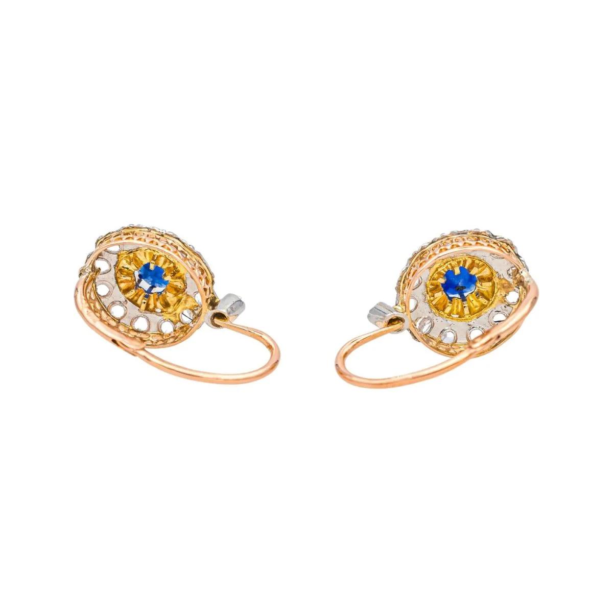 Lever-back earrings in Rose gold, Platinum, Sapphires, and Diamonds - Image 6
