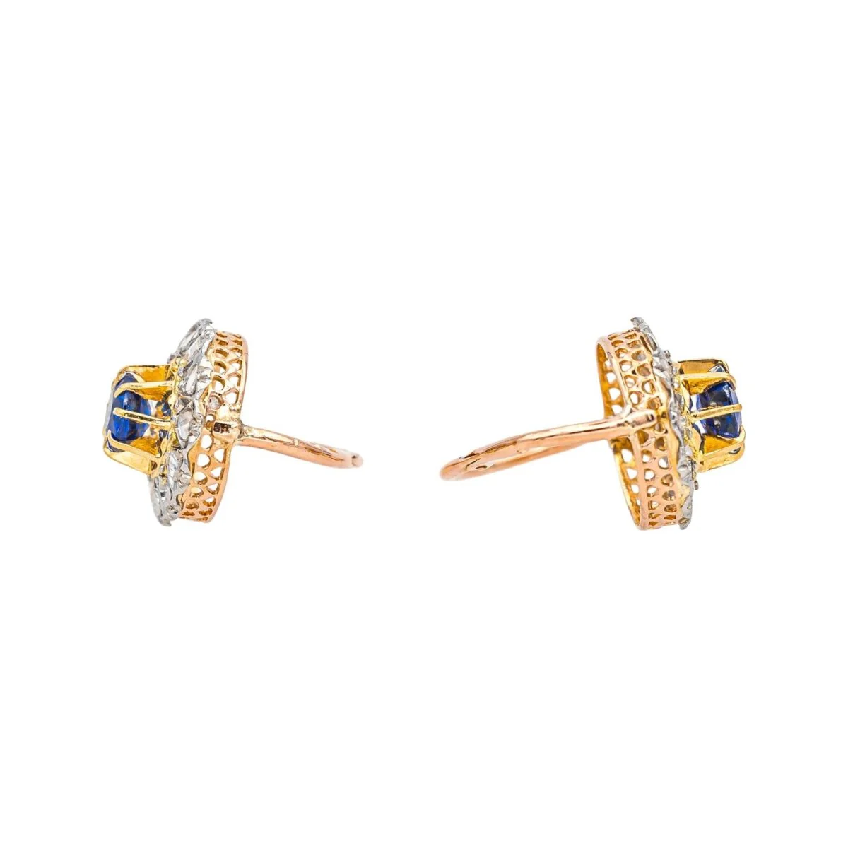 Lever-back earrings in Rose gold, Platinum, Sapphires, and Diamonds - Image 7