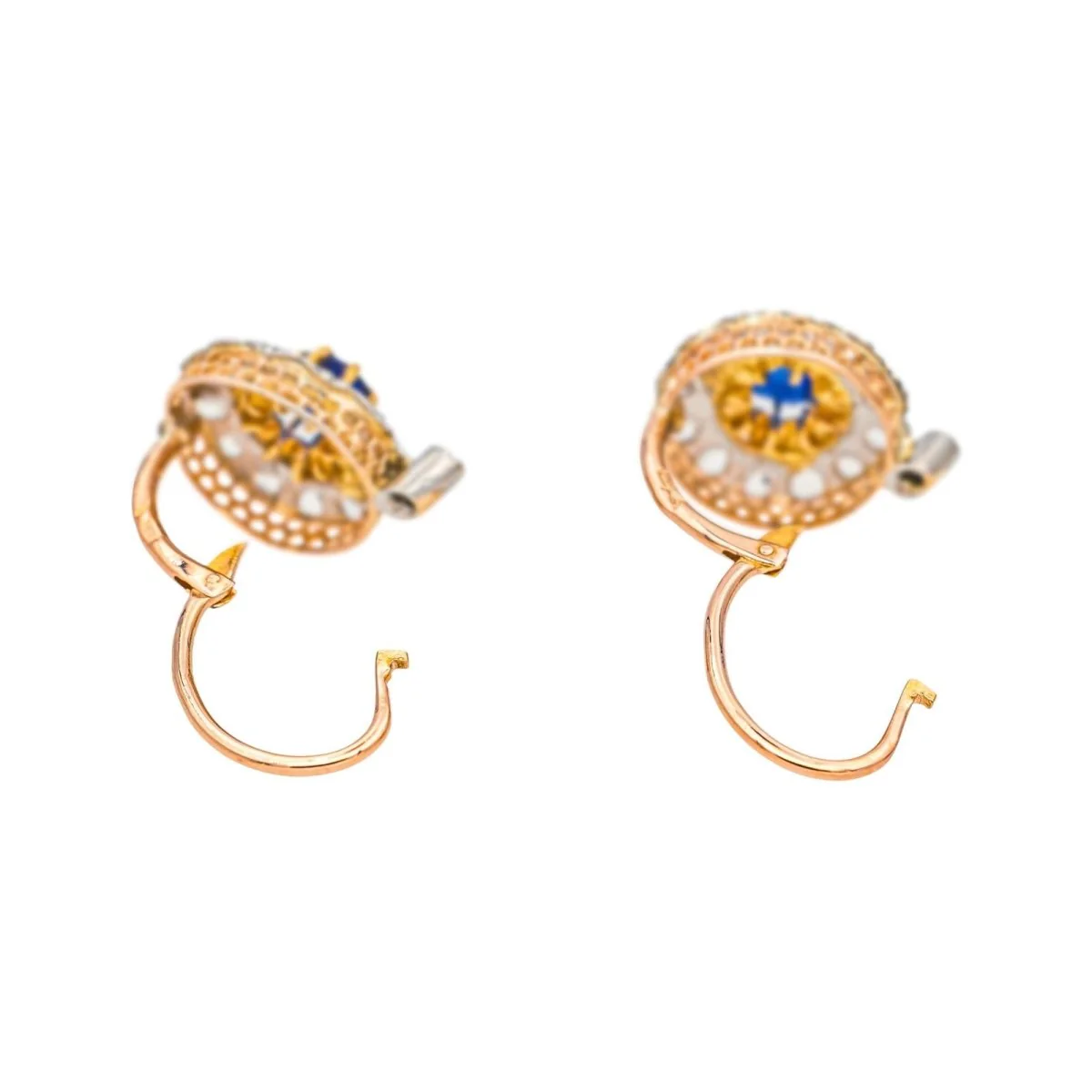 Lever-back earrings in Rose gold, Platinum, Sapphires, and Diamonds - Image 8