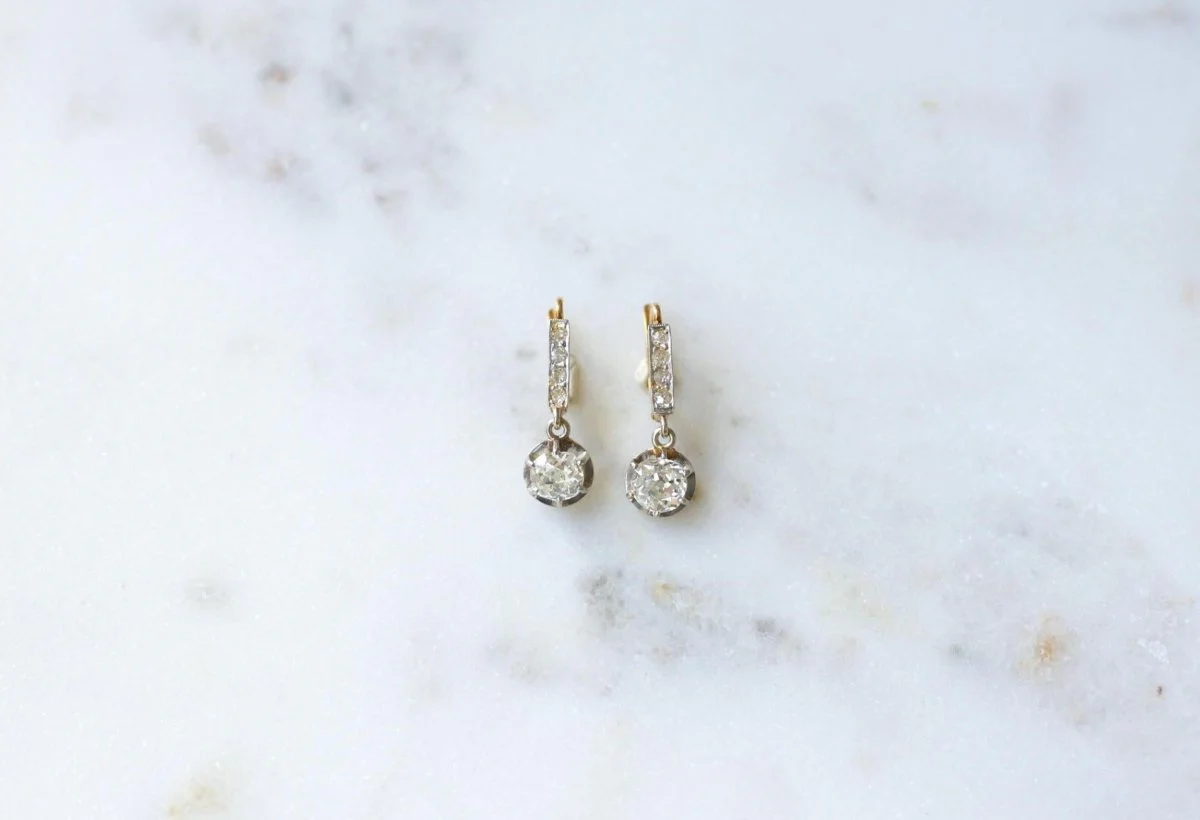 Earrings Sleepers in yellow gold, paltinium and diamonds - Image 4