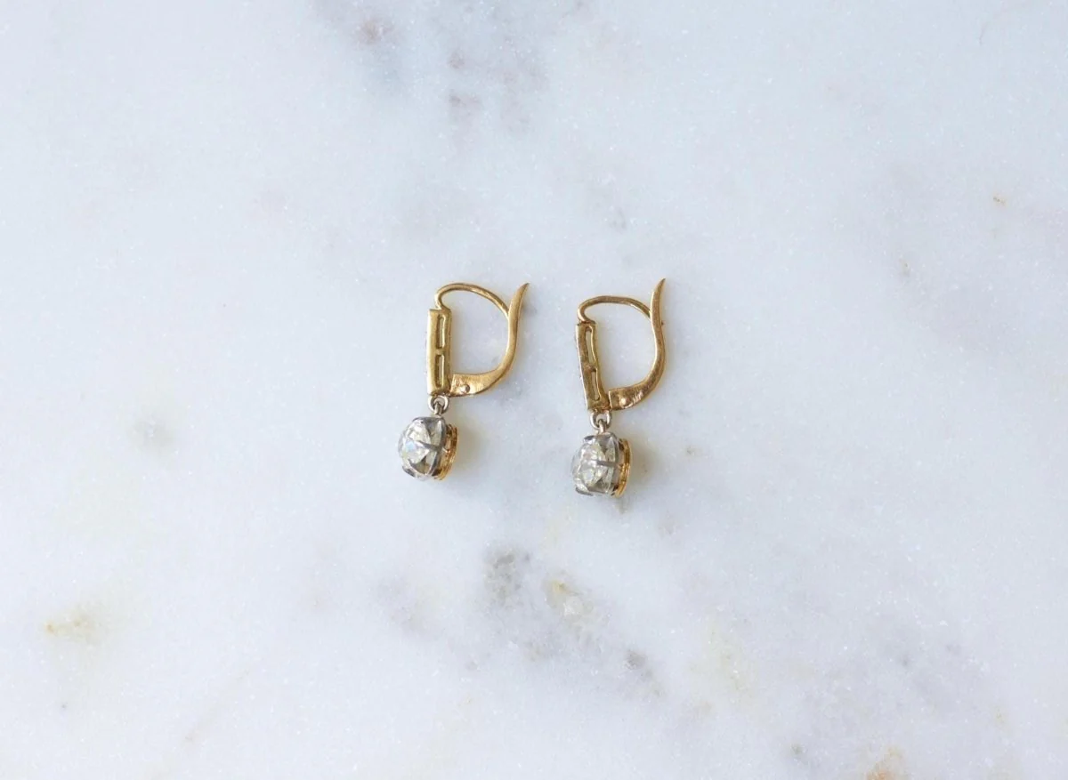 Earrings Sleepers in yellow gold, paltinium and diamonds - Image 7