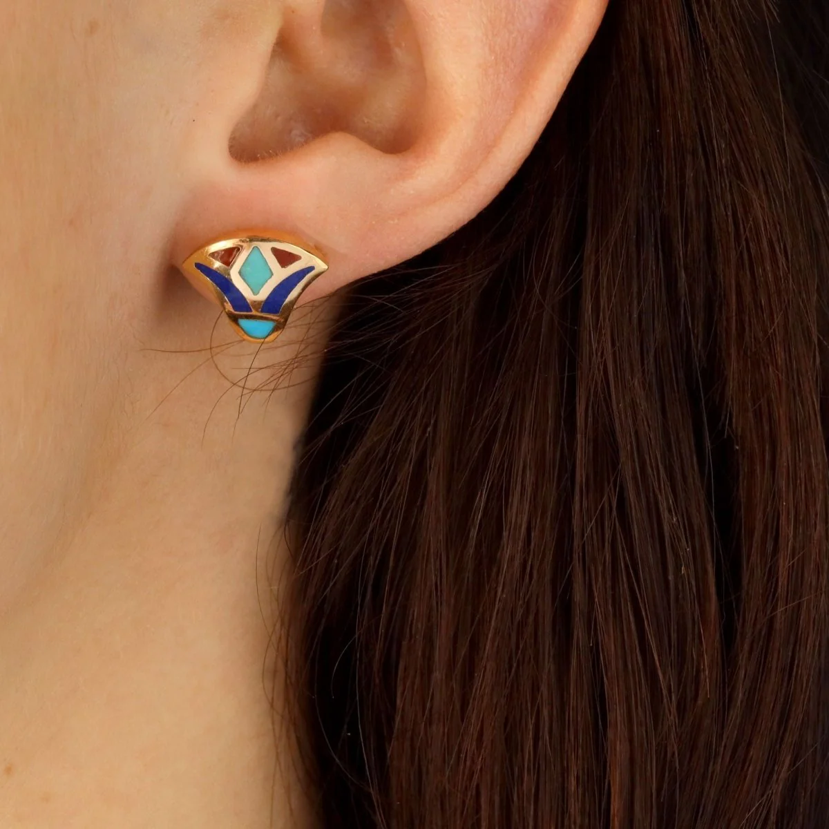 Earrings Egyptian in yellow gold and enamel - Image 2