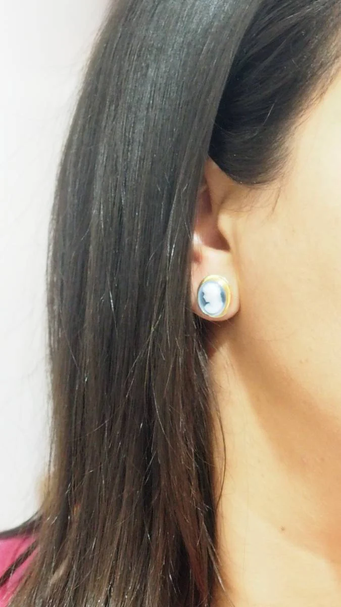 18kt 750 yellow gold earrings with onyx cameo - Image 5