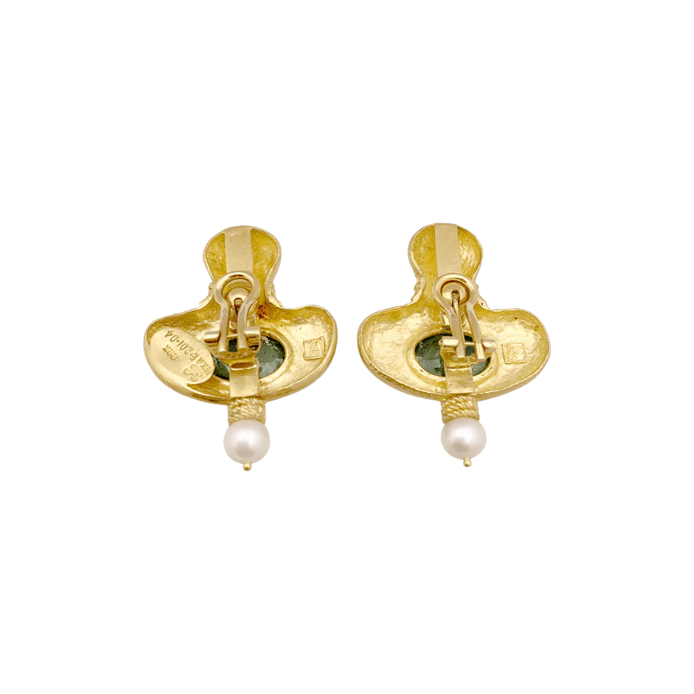 Clip-on earrings in yellow gold, tourmalines and pearls - Image 5