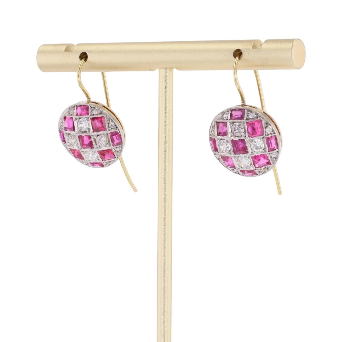 Earrings in yellow gold, Platinum, Rubies, and Diamonds - Image 3