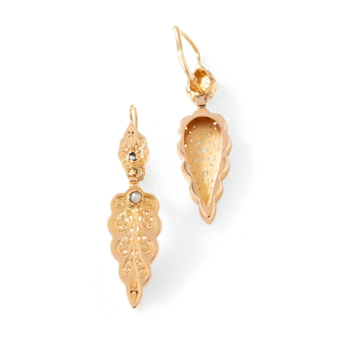 Ferns earrings in yellow gold and pearls - Image 3