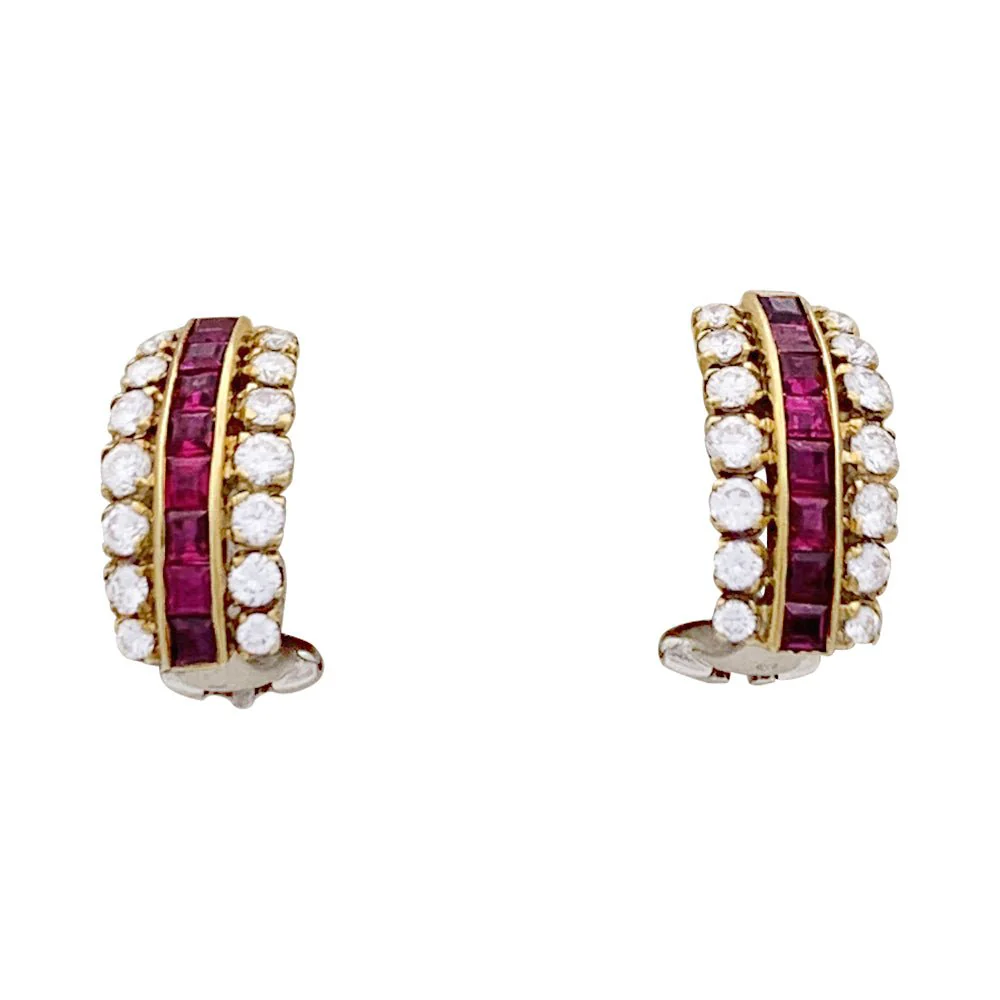 FRED earrings, yellow gold, diamonds and rubies. - Image 2