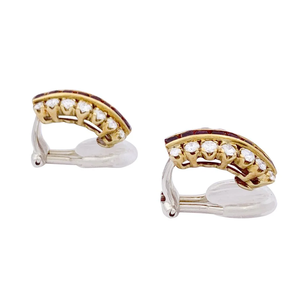 FRED earrings, yellow gold, diamonds and rubies. - Image 4