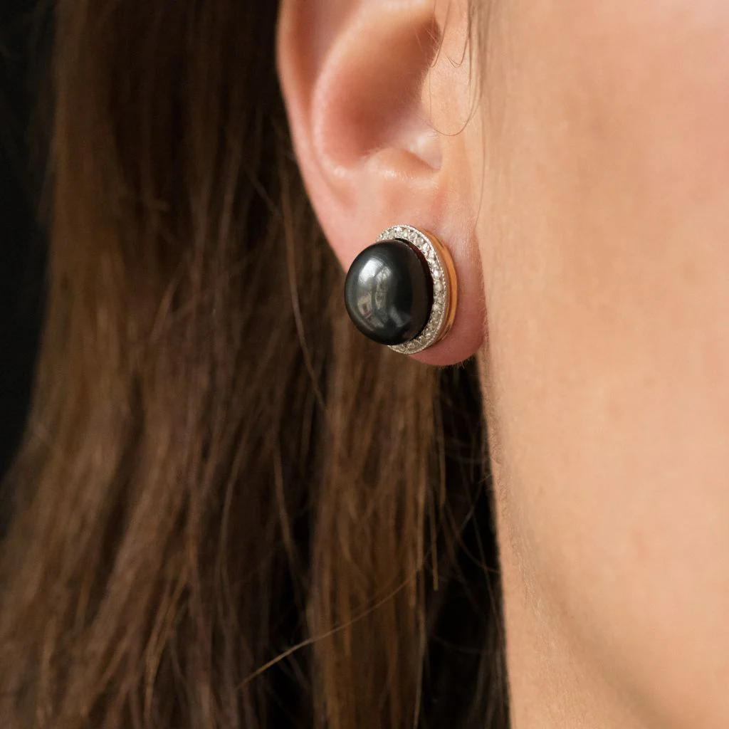 Earrings Fleas in yellow gold, paltinium, hematite and diamonds - Image 2