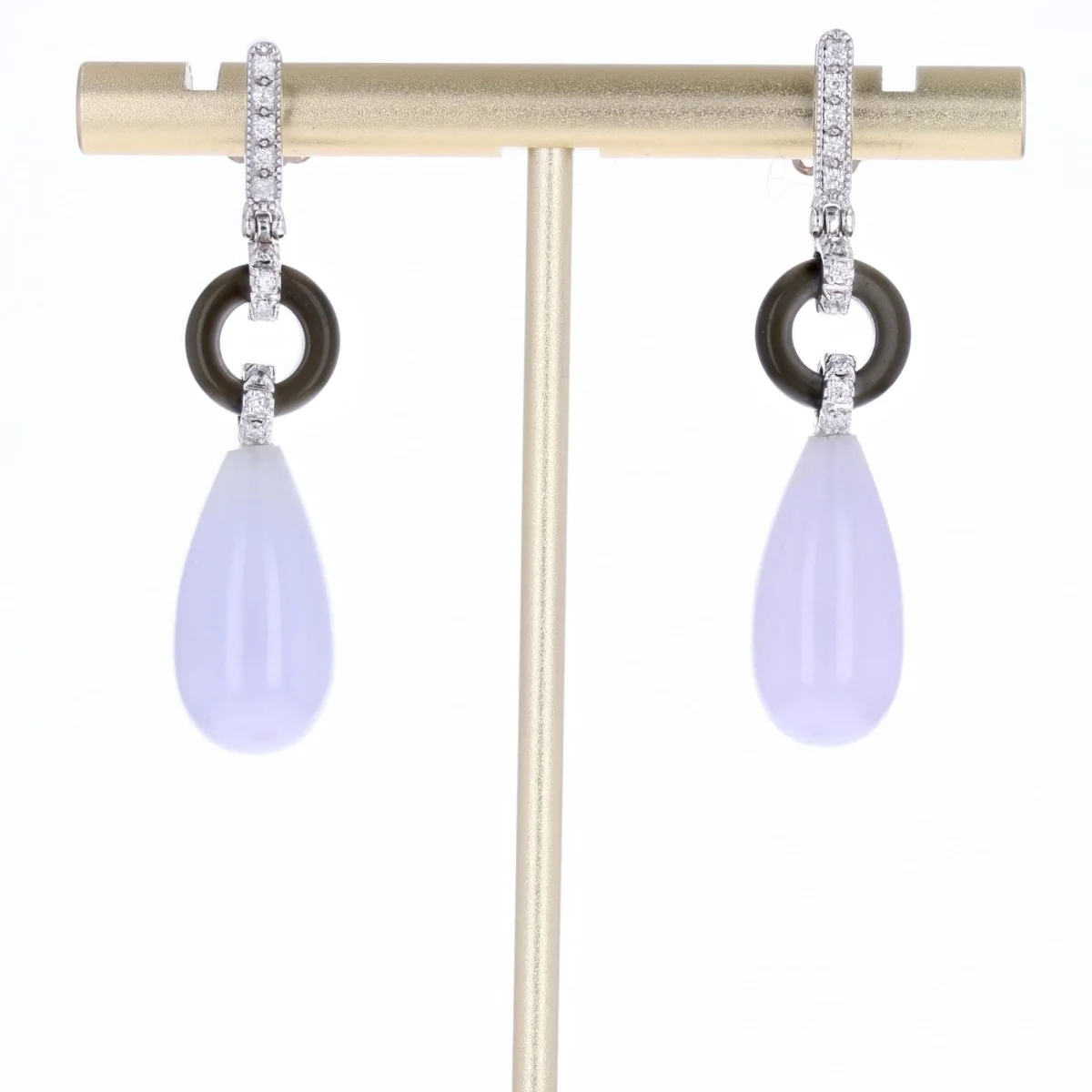 Stud earrings in white gold, onyx, jade and diamonds - Image 6