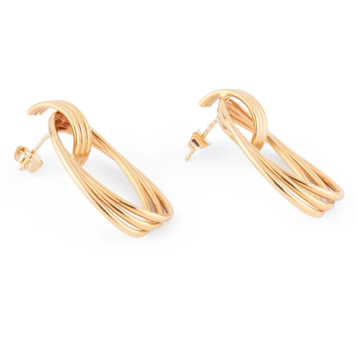 Yellow gold earrings with intertwined rings - Image 2