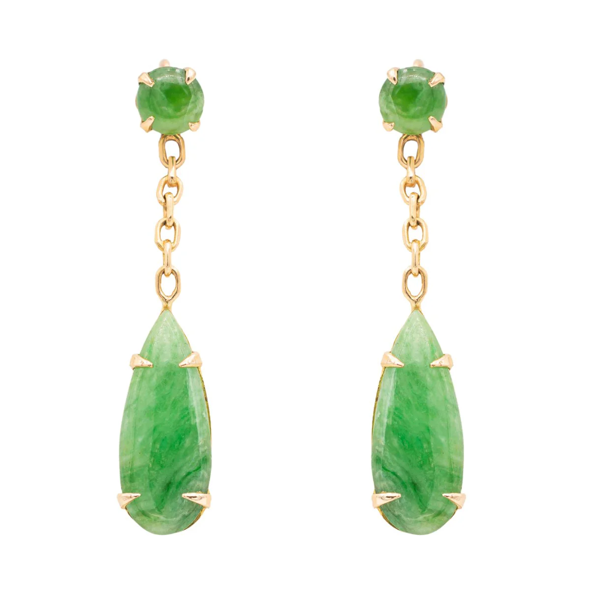 Dangling earrings in yellow gold and jade