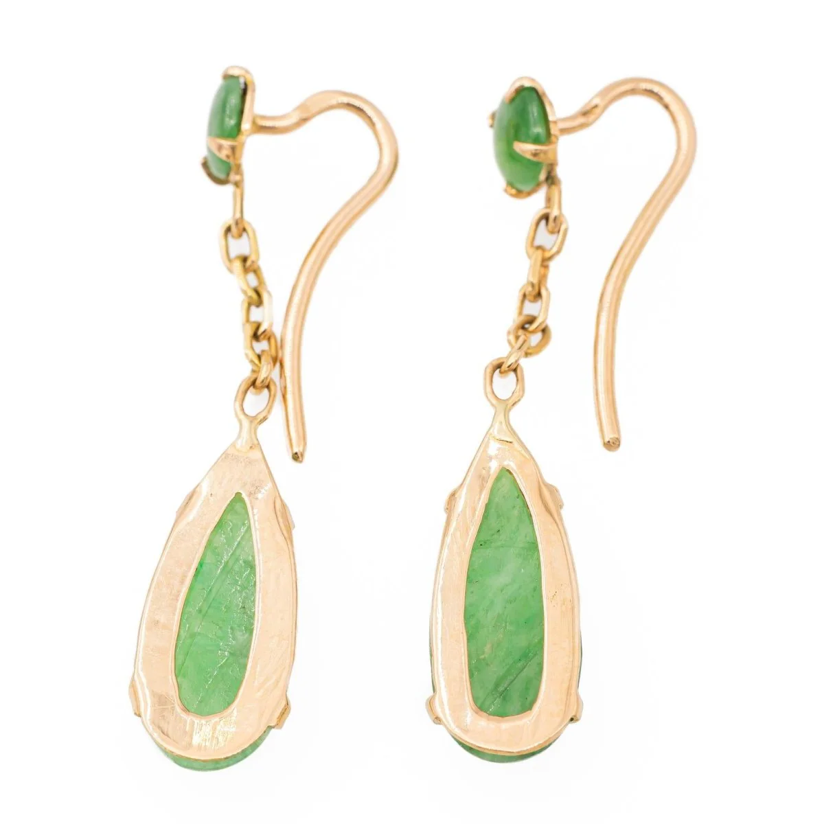 Dangling earrings in yellow gold and jade - Image 2