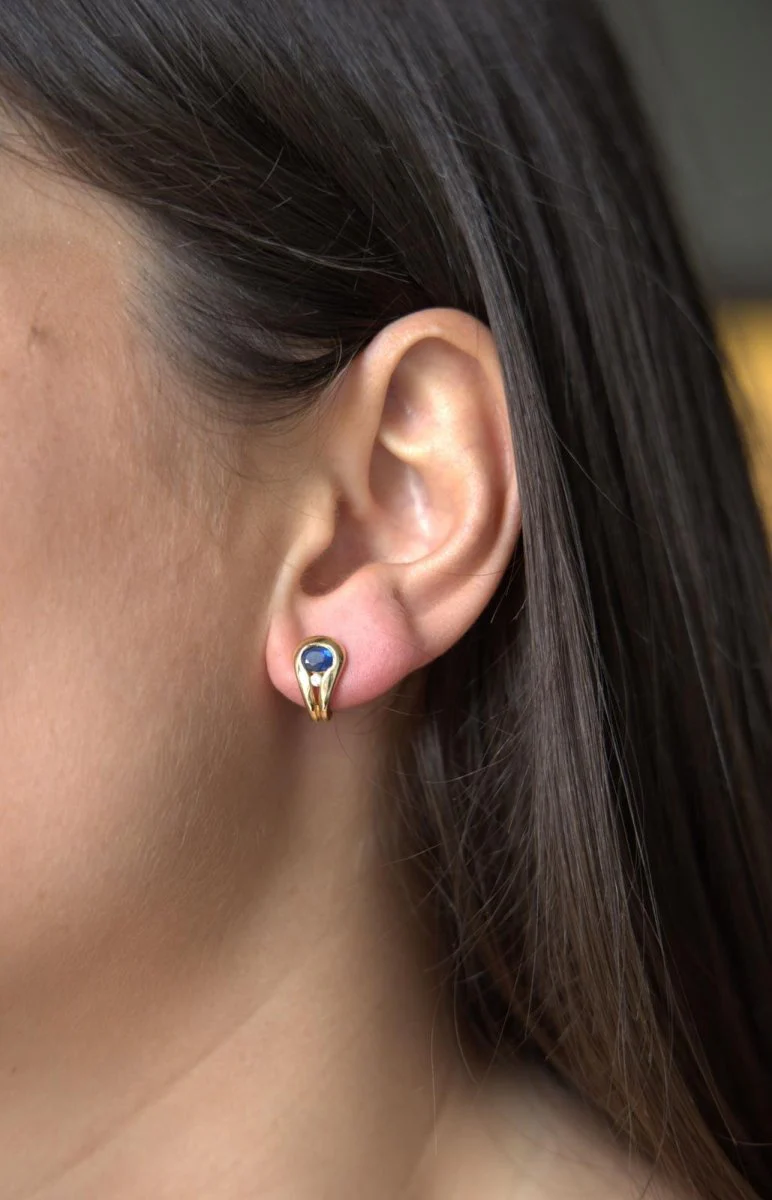 Yellow gold Sapphire earrings - Image 2