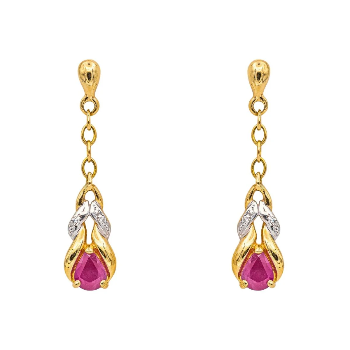 Earrings Ruby yellow gold tassel