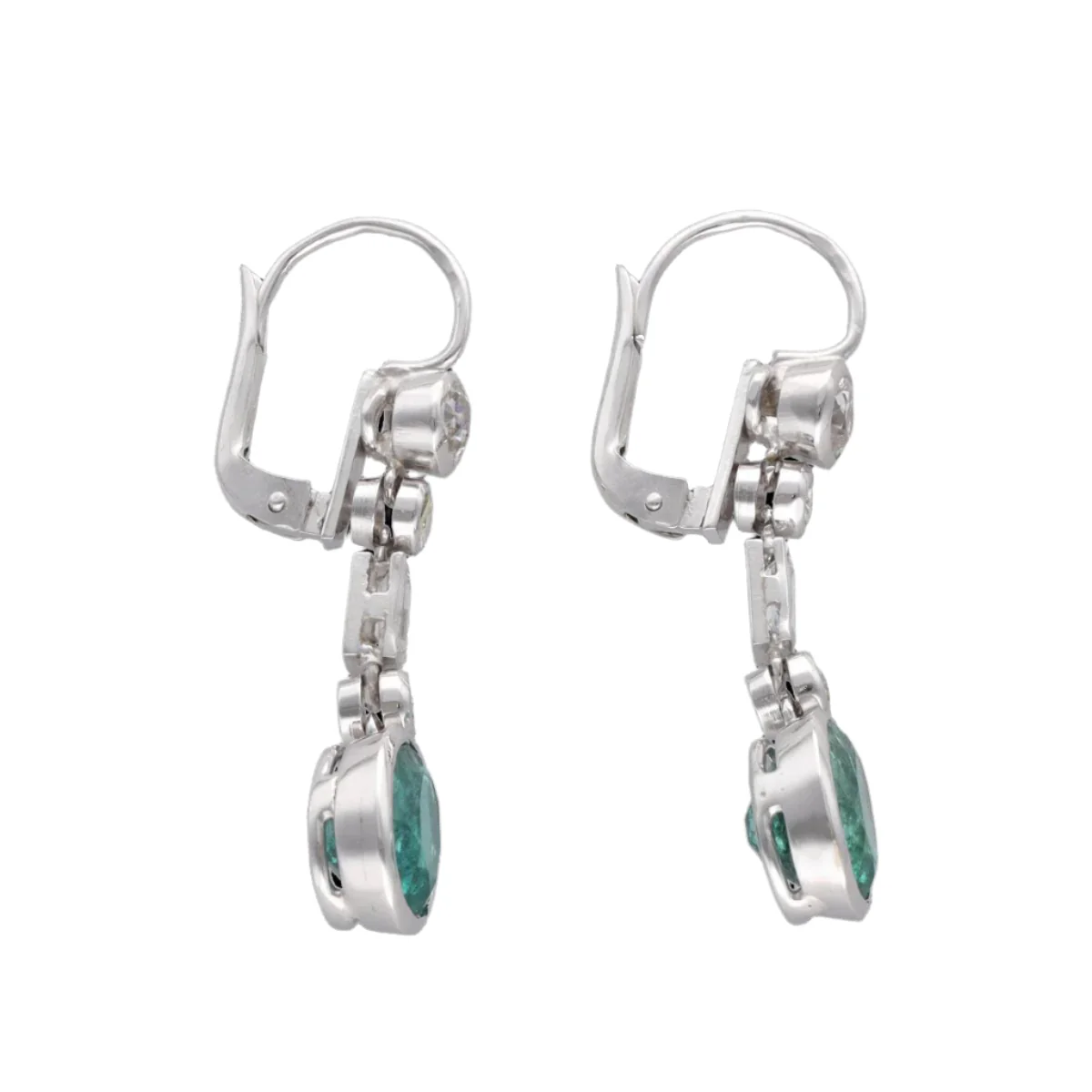 Earrings pendant with emeralds and diamonds in 18K white gold. - Image 3