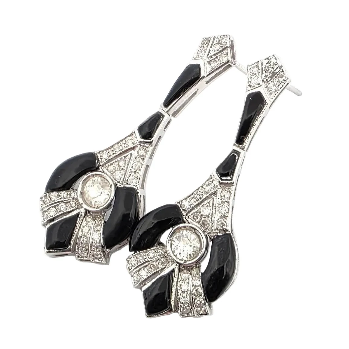 Earrings Pendants in white gold, onyx and diamonds - Image 2