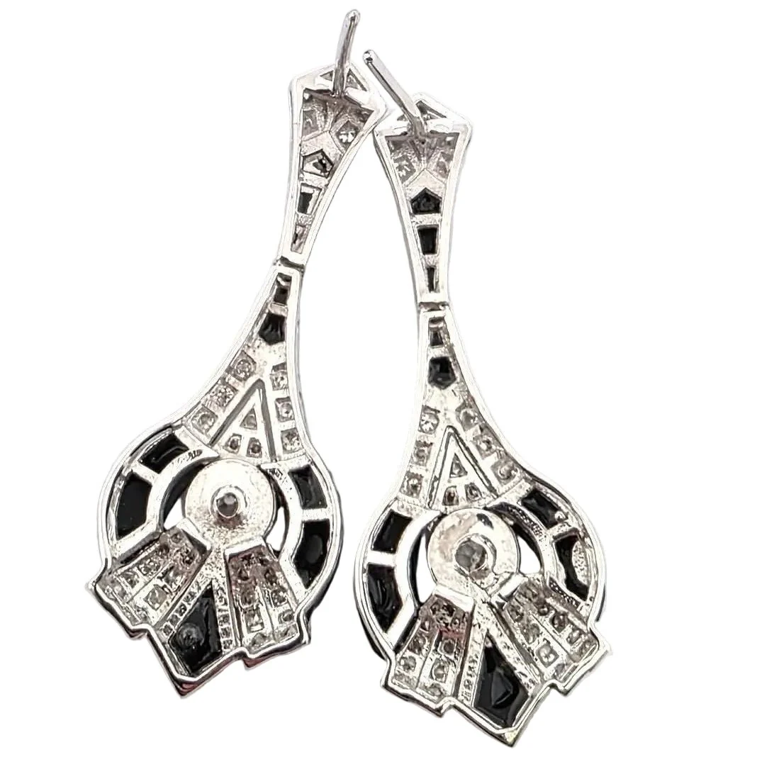 Earrings Pendants in white gold, onyx and diamonds - Image 3