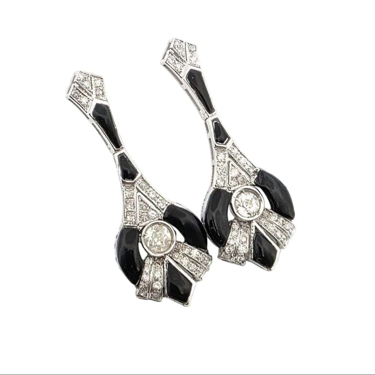 Earrings Pendants in white gold, onyx and diamonds - Image 4