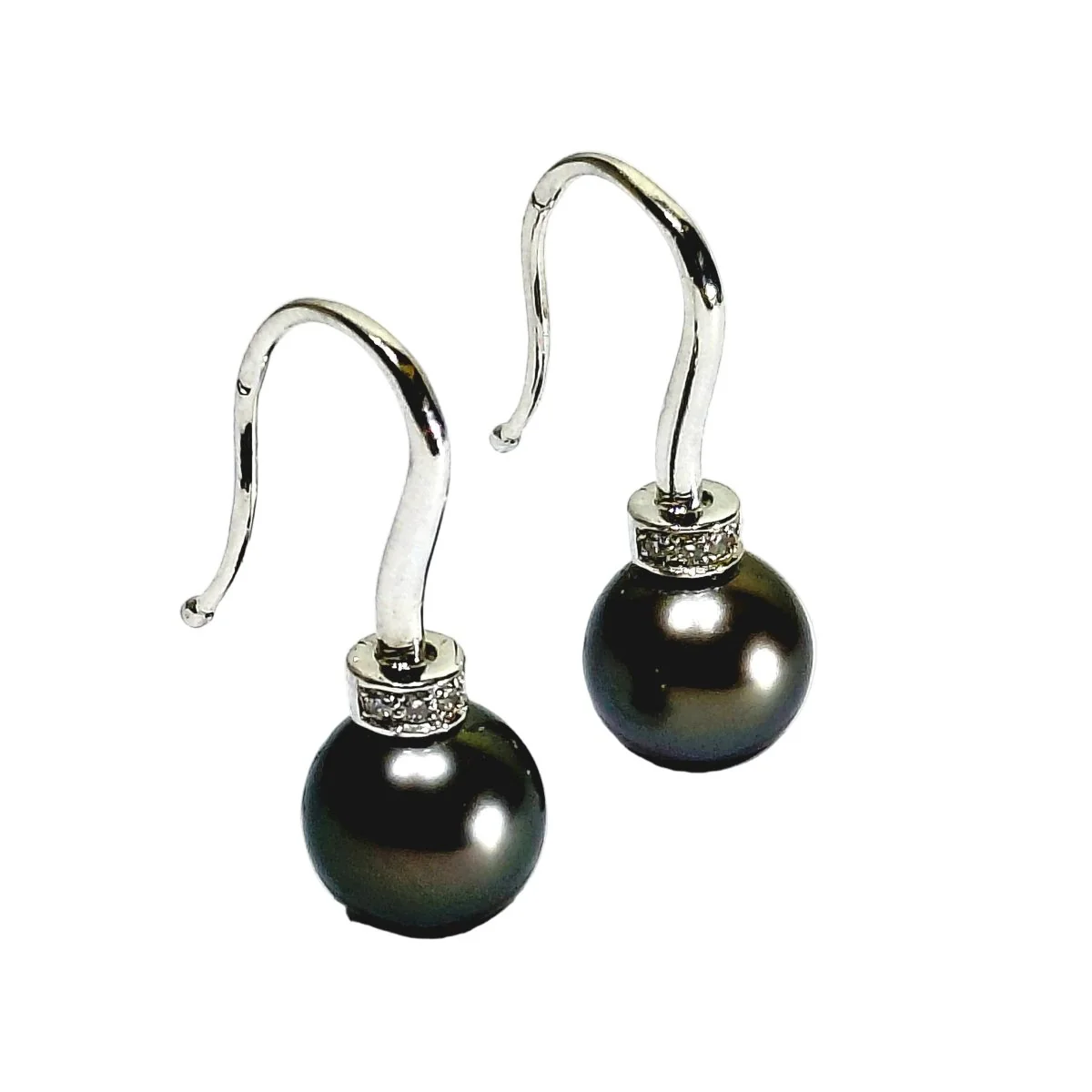 Dangling earrings in white gold, pearls and diamonds - Image 3