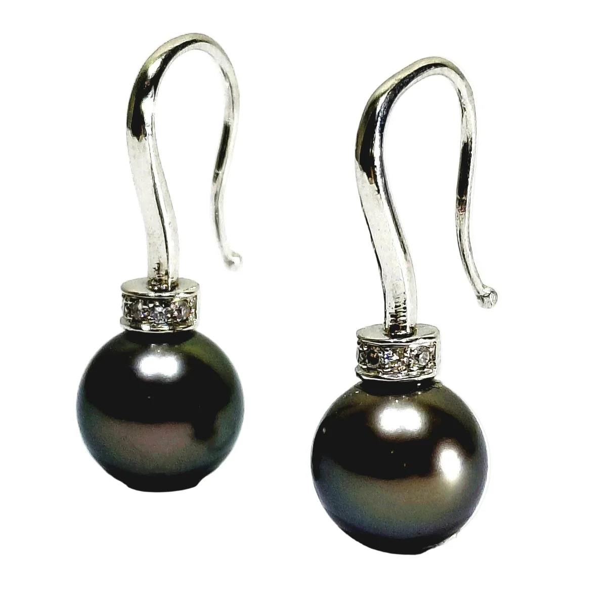 Dangling earrings in white gold, pearls and diamonds - Image 4