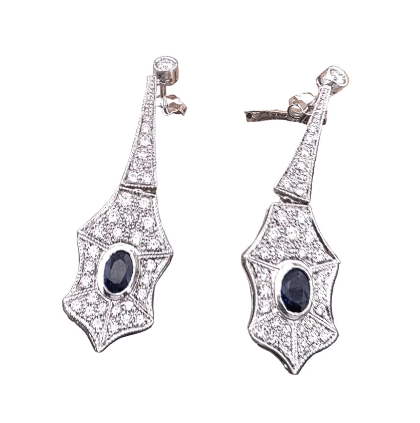 Earrings Pendant in white gold, sapphires and diamonds