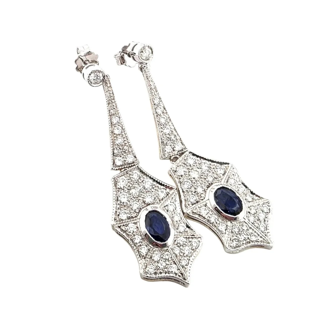 Earrings Pendant in white gold, sapphires and diamonds - Image 2