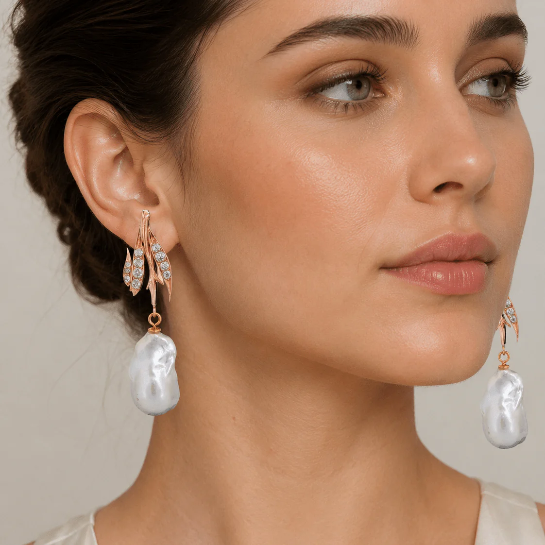 Yellow Gold Drop Earrings with Pearls and Diamonds - Image 2