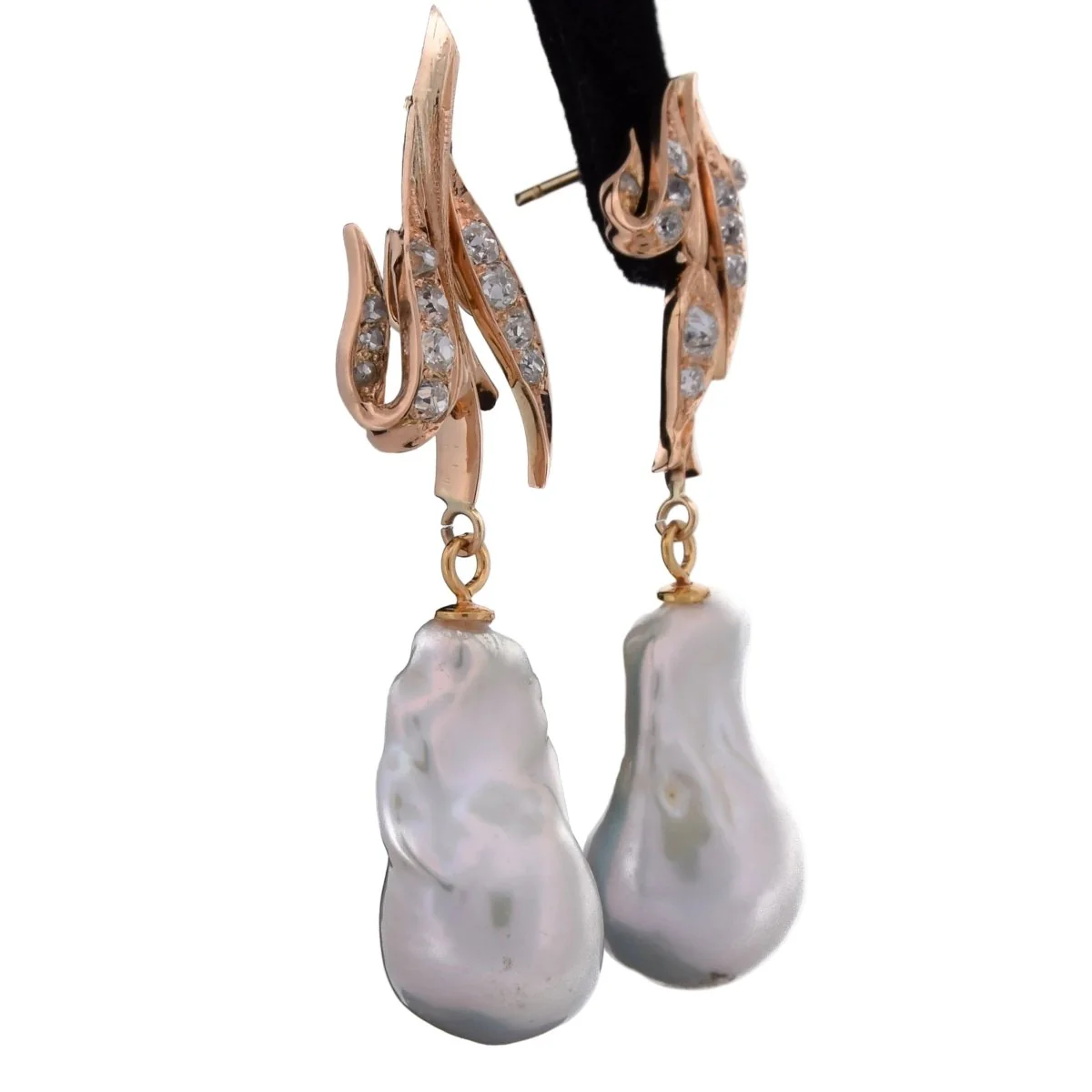 Yellow Gold Drop Earrings with Pearls and Diamonds - Image 3
