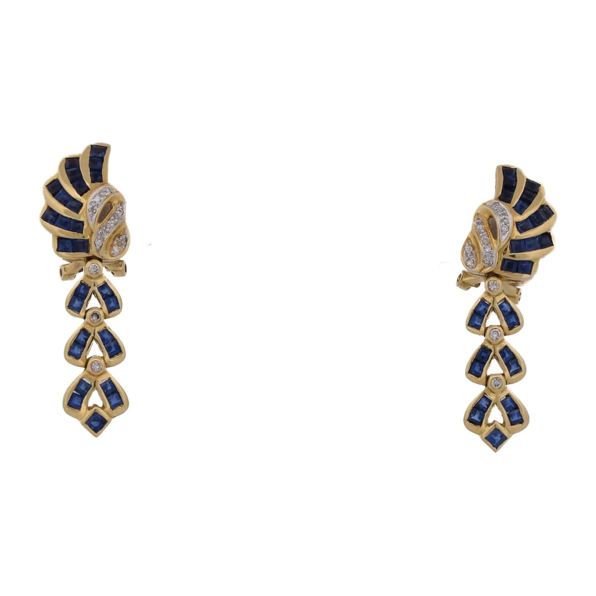 Drop Earrings in Yellow Gold, Sapphires, and Diamonds