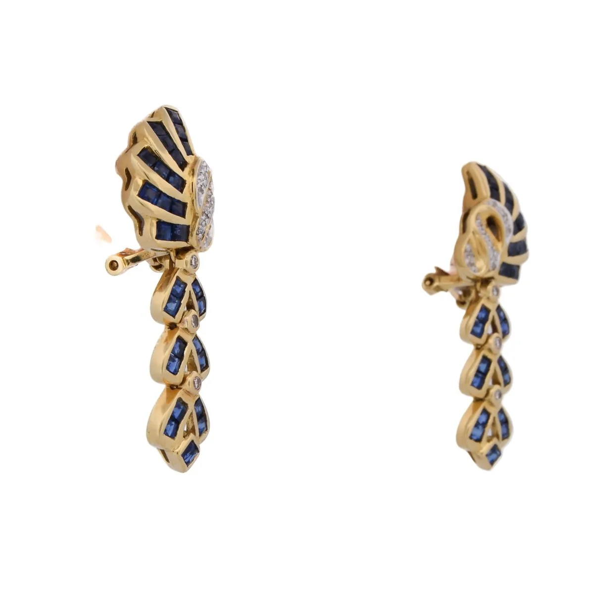 Drop Earrings in Yellow Gold, Sapphires, and Diamonds - Image 3
