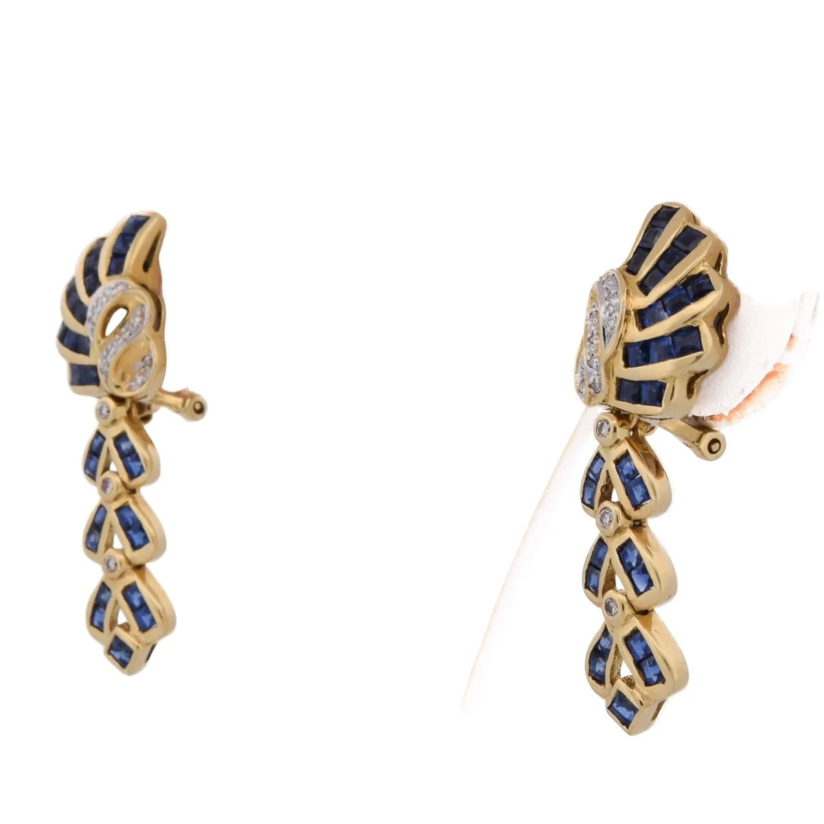 Drop Earrings in Yellow Gold, Sapphires, and Diamonds - Image 4
