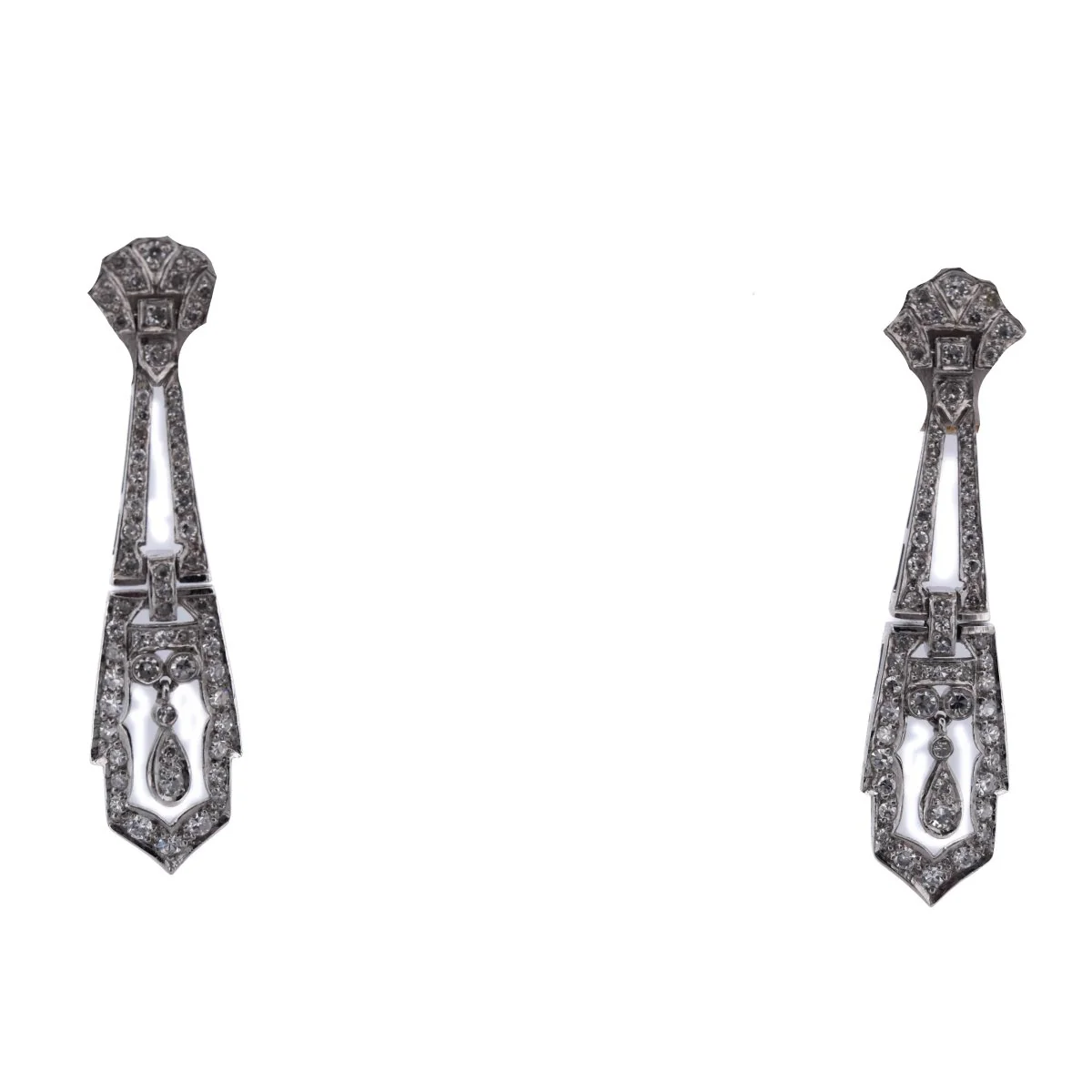 Boucles d'oreilles Pendantes en platine et diamants