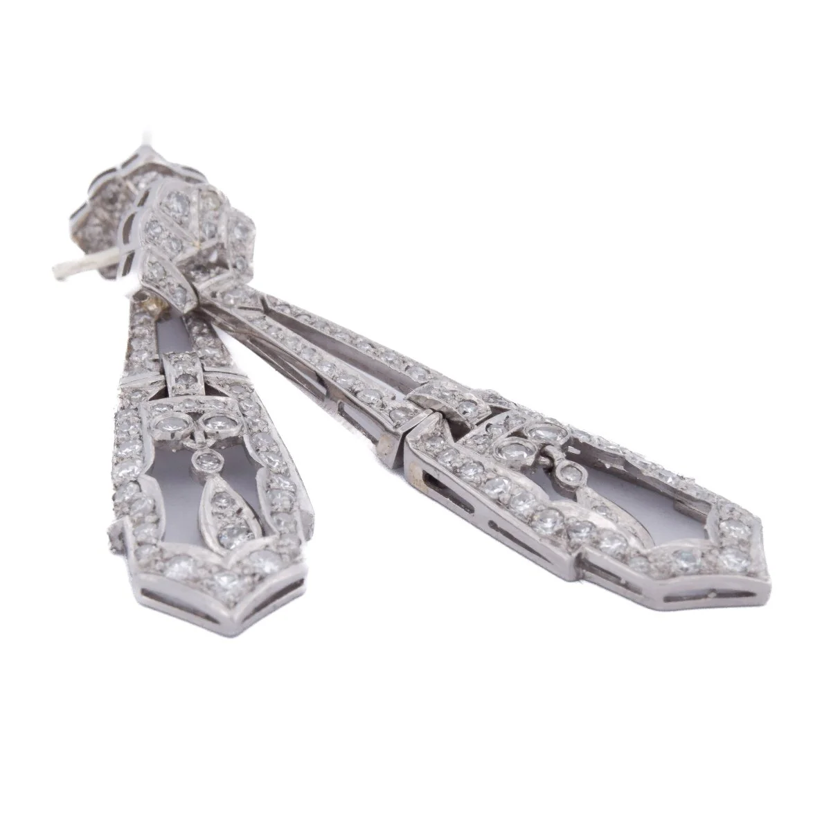 Boucles d'oreilles Pendantes en platine et diamants - Image 4