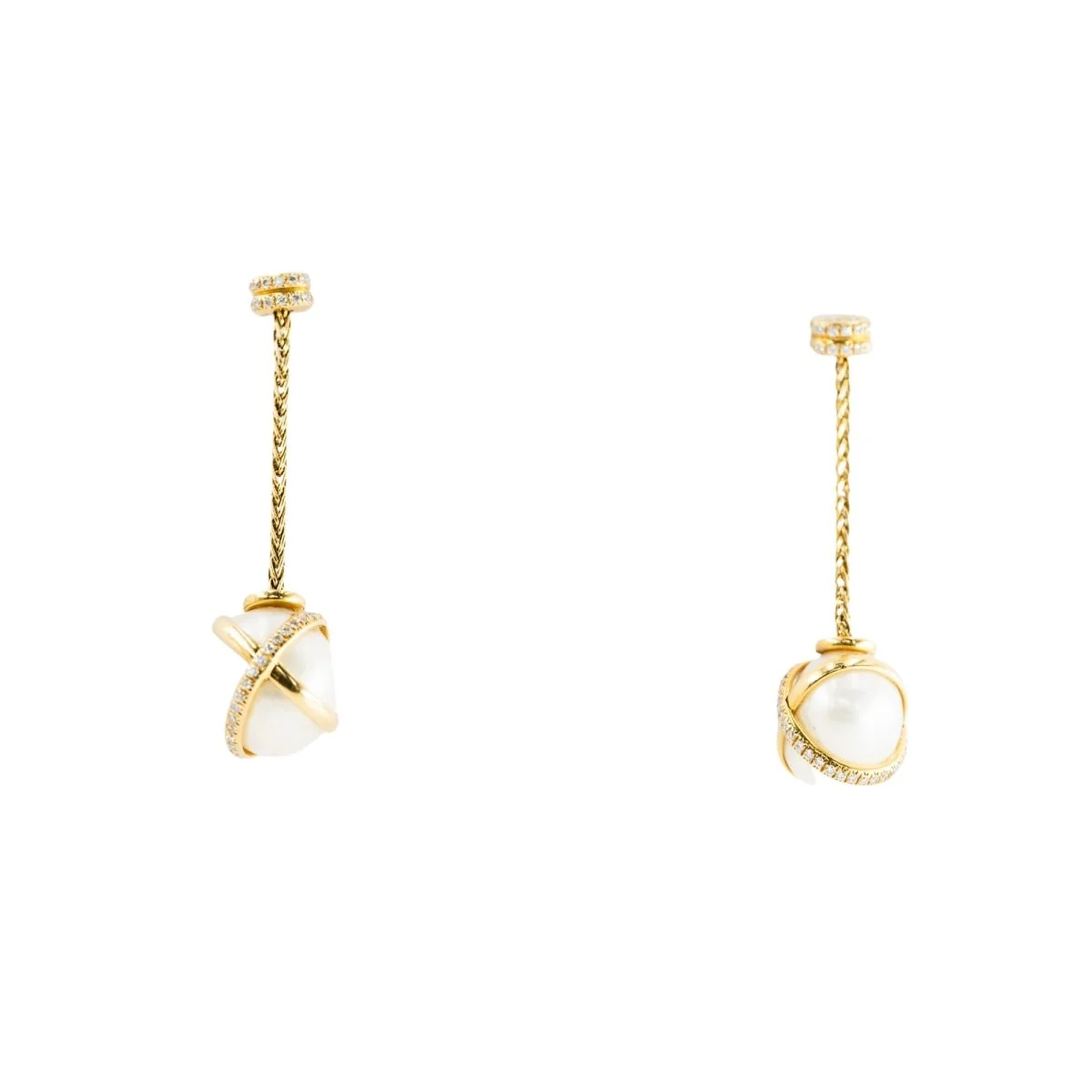 FRED "Baie des Anges" Drop Earrings in yellow gold, pearls, and diamonds