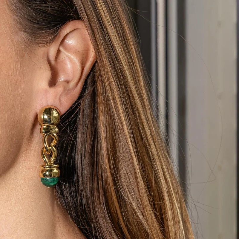 Yellow gold Malachite Drop Earrings - Image 2
